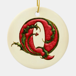 Ornamento De Cerâmica Monograma Q do azevinho do Natal