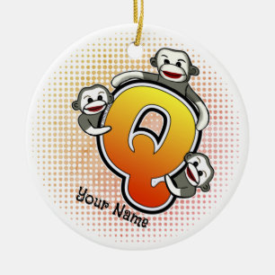 Ornamento De Cerâmica Monograma Q Sock Macaco