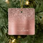 Ornamento De Cerâmica Monograma Rosa cor-de-rosa com Dourada de metal es<br><div class="desc">Rosa Dourado - Folha cor-de-rosa esbranquiçada Folha metálica Sparkle Glitter escovado Nome do Monograma de Metal e Enfeites de natal inicial. Isto faz o doce e perfeito aniversário de 16 anos, casamento, chá de panela, aniversário, chá de fraldas ou festa de solteira presente para alguém que ama luxo de luxo...</div>