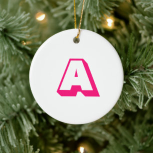Ornamento De Cerâmica Monograma rosa quente branco inicial personalizado