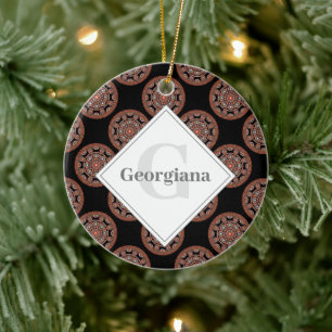 Ornamento De Cerâmica Monograma Safari Sunset Bohemian Bolinhas Mandala