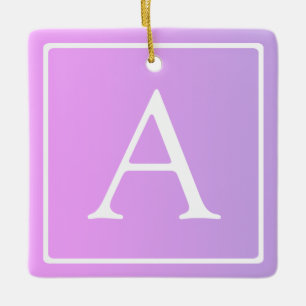 Ornamento De Cerâmica Monograma Simples Ombre Rosa/Roxo Sutil