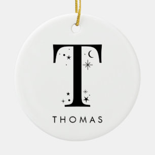 Ornamento De Cerâmica Monograma T Nome Celestial