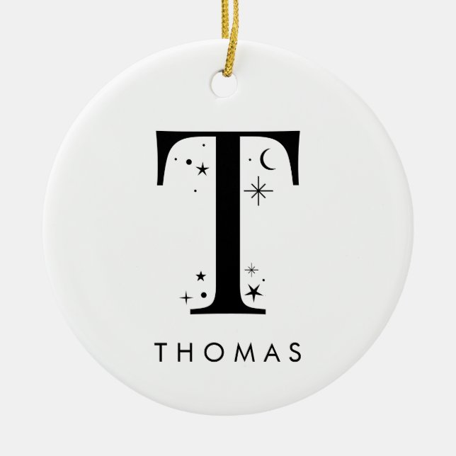 Ornamento De Cerâmica Monograma T Nome Celestial (Frente)