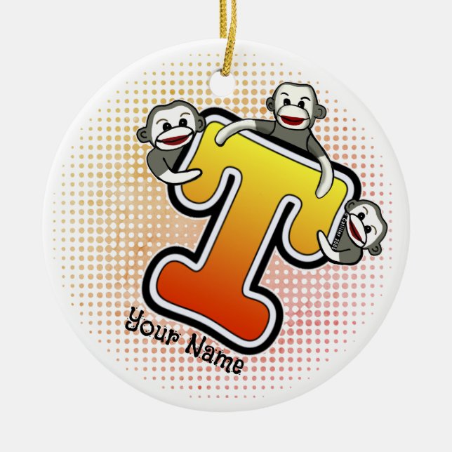 Ornamento De Cerâmica Monograma T Sock Macaco (Frente)