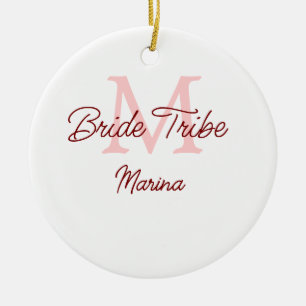 Ornamento De Cerâmica Monograma tribo da noiva vermelho simples churrasc