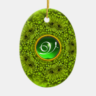 ORNAMENTO DE CERÂMICA MONOGRAMA VERDE DA ESMERALDA DA DÁLIA