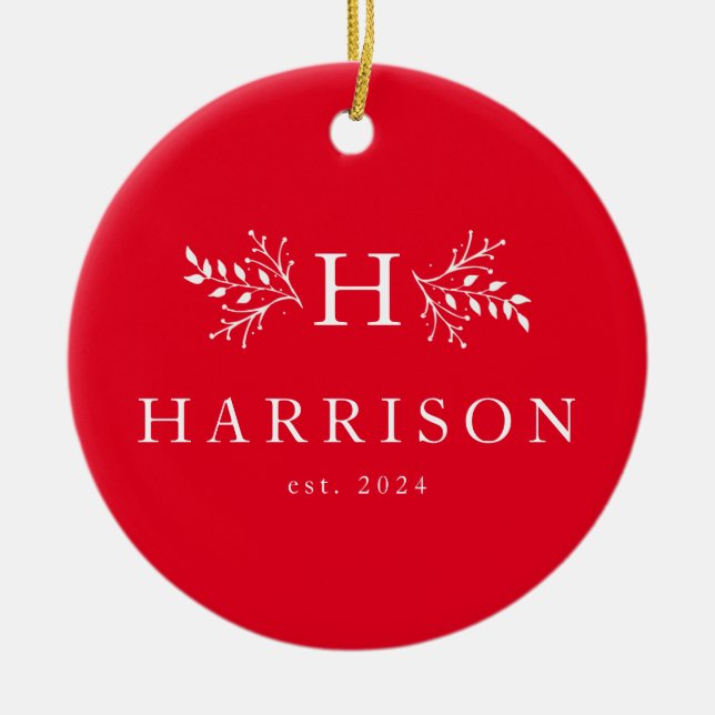 Ornamento De Cerâmica Monograma vermelho de feriado russo (Frente)