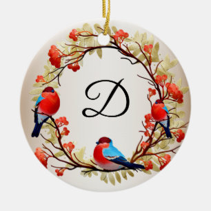Ornamento De Cerâmica Monograma Vermelho de Fora de Natal Inicial