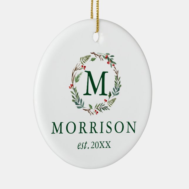Ornamento De Cerâmica Monograma Watercolor Wreath (nova FOTO) (Direito )