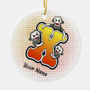 Ornamento De Cerâmica Monograma X Sock Macaco