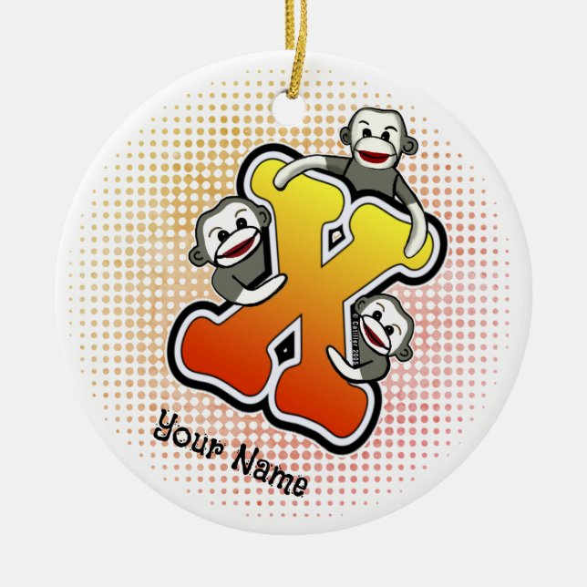 Ornamento De Cerâmica Monograma X Sock Macaco (Frente)
