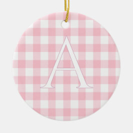 Ornamento De Cerâmica Monograma Xadrez Rosa Personalizado para Bebê