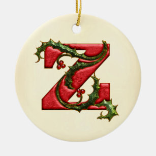 Ornamento De Cerâmica Monograma Z do azevinho do Natal