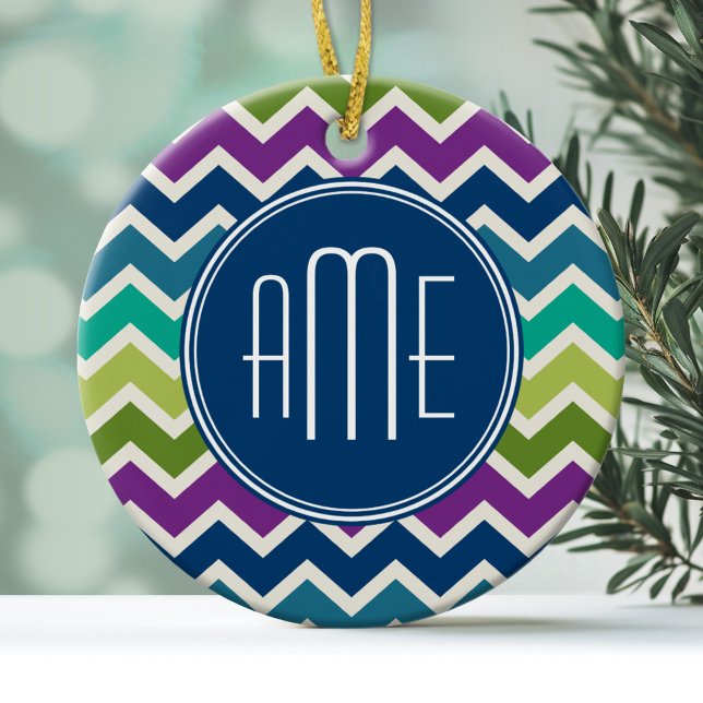 Ornamento De Cerâmica Monogramas personalizados de padrão de comparação  (Personalized Ornament)
