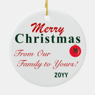 Ornamento De Cerâmica Monogramas, Red Green, Feliz Natal