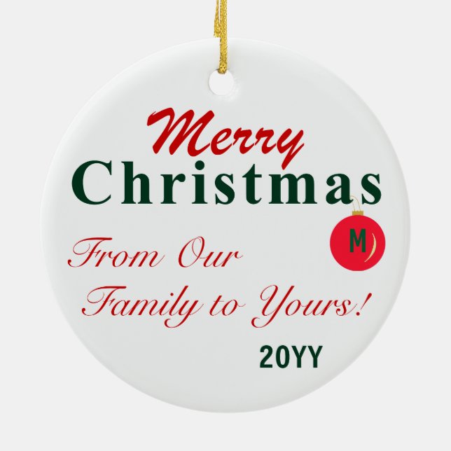 Ornamento De Cerâmica Monogramas, Red Green, Feliz Natal (Traseira)