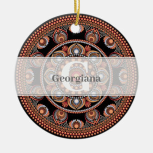 Ornamento De Cerâmica Monogramas Safari Sunset Bohemian Dot Mandala