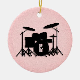 Ornamento De Cerâmica Monogramo Drum Set Music Design Rosa