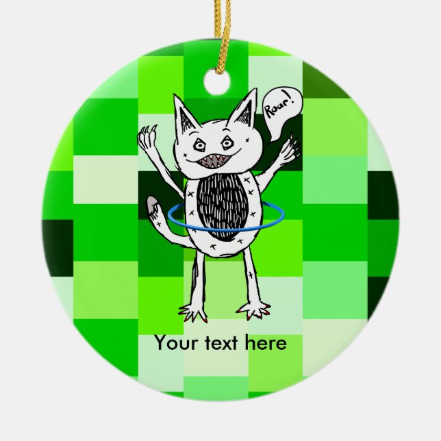 Ornamento De Cerâmica Monstro se divertindo brincando com um hoop (Frente)