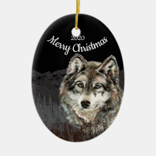 Ornamento De Cerâmica Montanha de Lobo de Natal Datado