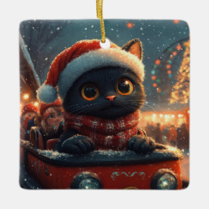 Ornamento De Cerâmica Montanha Russa do Gato Preto de Natal