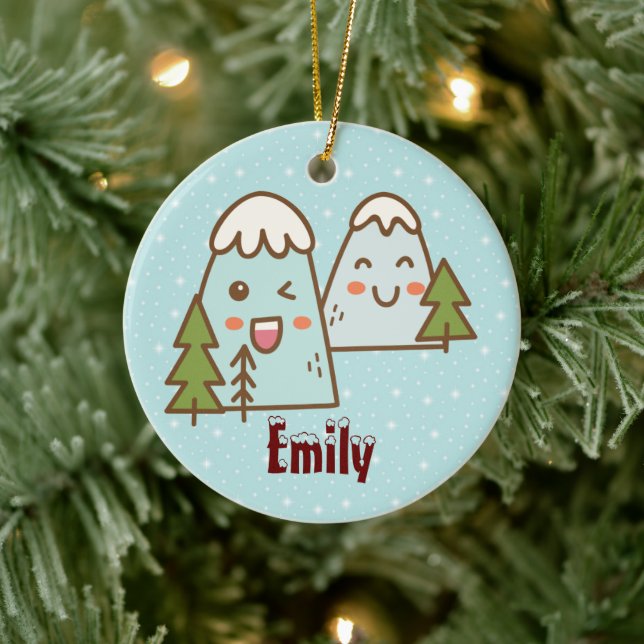 Ornamento De Cerâmica Montanhas Kawaii em neve (Árvore)