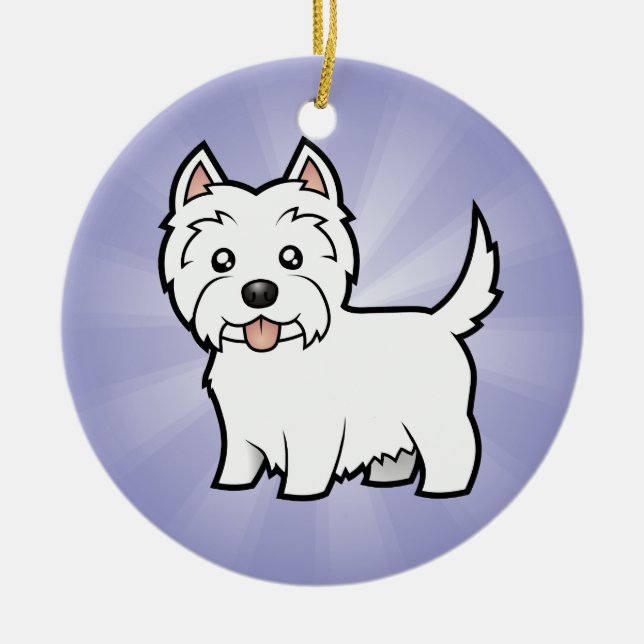 Ornamento De Cerâmica Montanhas ocidentais Terrier branco dos desenhos (Frente)