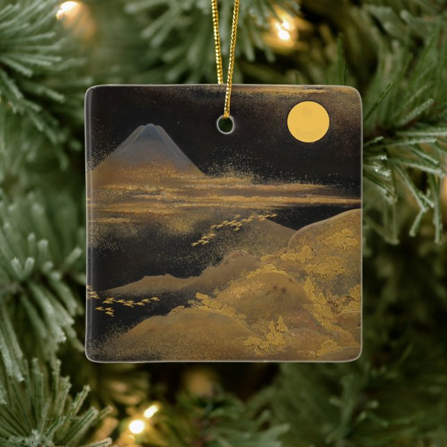 Ornamento De Cerâmica Monte Fuji na Lua - Ouro: (Árvore)