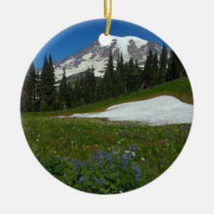 Ornamento De Cerâmica Monte Rainier, Flores Silvestres e Neve
