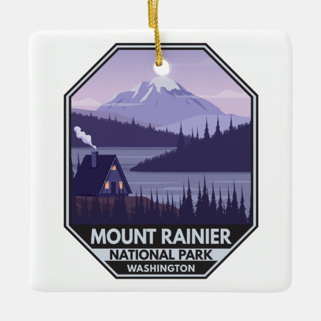 Ornamento De Cerâmica Monte Rainier National Park Washington Cabin Retro (Frente)