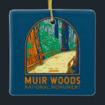 Ornamento De Cerâmica Monumento Nacional de Muir Woods Emblem da Califór<br><div class="desc">Muir Woods vetor trabalho de arte design. Trata-se de uma floresta costeira de madeiras vermelhas,  que cresceu muito. Devido à sua proximidade com o oceano Pacífico,  a floresta é regularmente envolta num nevoeiro da camada marinha costeira,  contribuindo para um ambiente úmido que encoraja um vigoroso crescimento das plantas.</div>