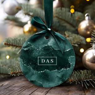 Ornamento De Cerâmica Moody Agate   Monograma verde-malaquita rico em te