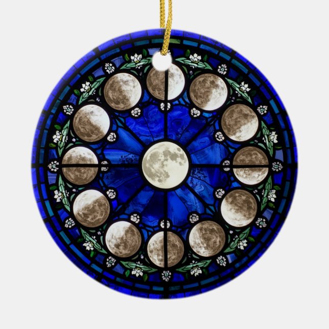 Ornamento De Cerâmica Moon Phases Stained Glass Circle (Frente)