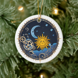 Ornamento De Cerâmica Moon Steampunk e Ornament Sun
