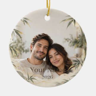 Ornamento De Cerâmica Moonlit Bamboo Custom Photo Ornament