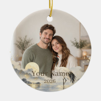Ornamento De Cerâmica Moonlit Crane Custom Photo Ornament