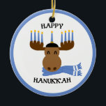 Ornamento De Cerâmica Moosed Happy Hanukkah Engraçado Hanukkah<br><div class="desc">Este alce de bobo é decorado para Chanucá neste enfeite engraçado que pode ser personalizado com QUALQUER mensagem que você quiser!</div>