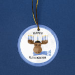 Ornamento De Cerâmica Moosed Happy Hanukkah Engraçado Hanukkah<br><div class="desc">Este alce de bobo é decorado para Chanucá neste enfeite engraçado que pode ser personalizado com QUALQUER mensagem que você quiser!</div>