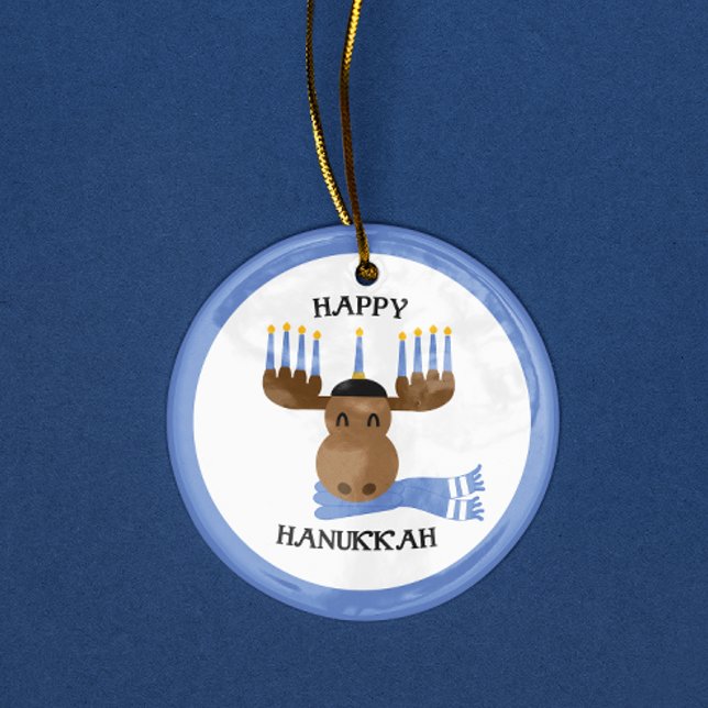 Ornamento De Cerâmica Moosed Happy Hanukkah Engraçado Hanukkah (Criador carregado)