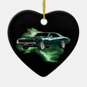 Ornamento De Cerâmica Mopar: 'Carregador de 68 Dodge com relâmpago verd