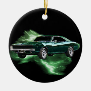 Ornamento De Cerâmica Mopar: 'Carregador de 68 Dodge com relâmpago verd