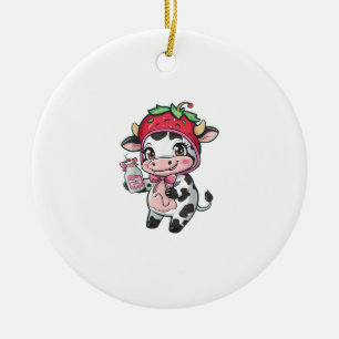 Ornamento De Cerâmica Morango Vaca Kawaii Anime Morango Leite _2