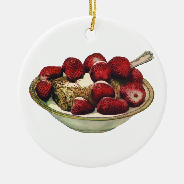 Ornamento De Cerâmica Morangos Comidas saudáveis (Frente)