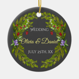 Ornamento De Cerâmica Morangos da floresta aquosa e cogumelos