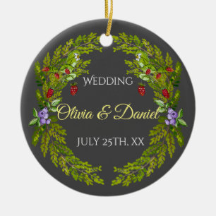 Ornamento De Cerâmica Morangos da floresta aquosa e cogumelos