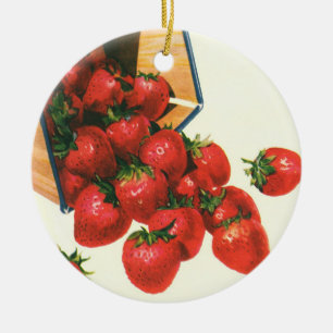 Ornamento De Cerâmica Morangos Vintage em Cesta, Berries de Fruta Comida