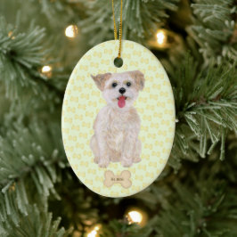 Ornamento De Cerâmica Morkie Com Ossos E Texto Oval