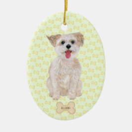 Ornamento De Cerâmica Morkie Com Ossos E Texto Oval