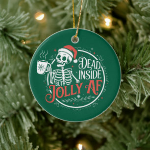 Ornamento De Cerâmica Morto por Dentro Mas Alegre Crânio do Papai Noel N